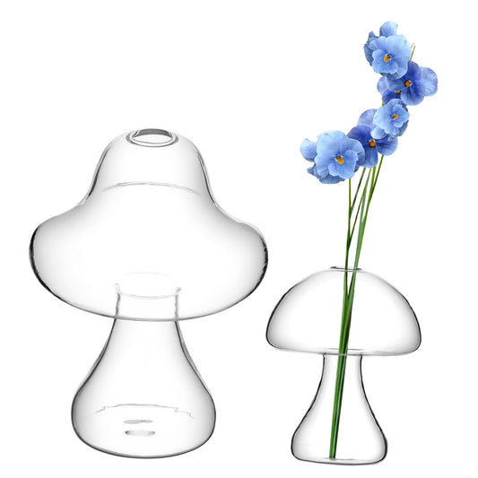 STOBOK Mushroom Decor 2 Pcs Clear Mushroom Vases Small Glass Vases Hydroponics Plant Flower Pot Flower Arrangement Desk Wedding Garden Decorative Decor Terrarium
