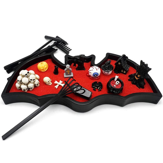 Bat Zen Garden Kit Mini Décor Halloween Spooky Office Decorations Tray for Work Desk Accessories Coffin Gothic Goth Desktop