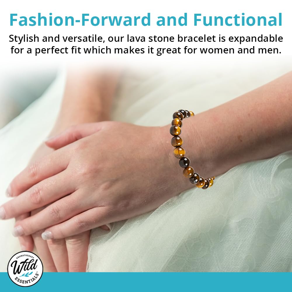 Wild Essentials Turquoise and Hematite Lava Stone Essential Oil Diffuser Bracelet, Expandable Elastic, Aromatherapy Jewelry Gift Set and 100% Pure Oils (Lavender, Lemongrass, Orange and Peppermint)