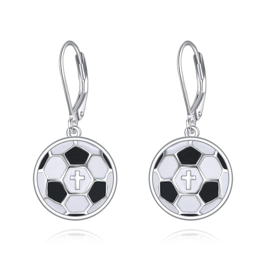 Soccer Earrings for Women 925 Sterling Silver Soccer Leverback Dangle Earrings Sports Jewelry Gifts