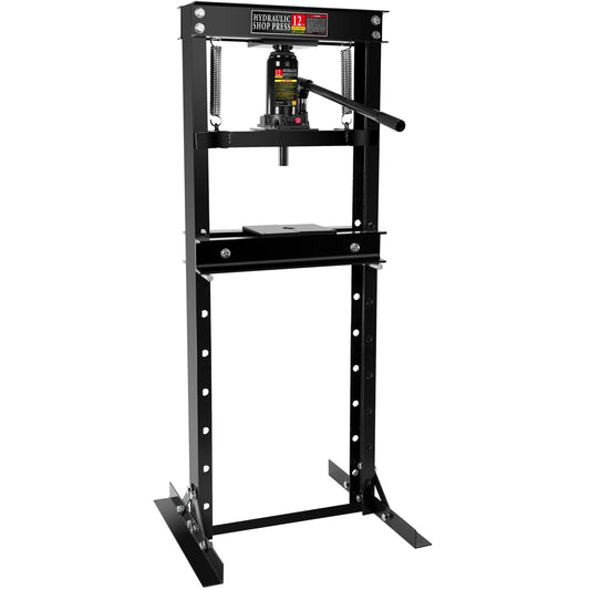 GarveeTech 12 Ton Shop Press, H-Frame Garage Floor Adjustable Hydraulic Shop Press with Stamping Plates to Bend, Straighten, Or Press Parts, Install Bearings & U-Joints