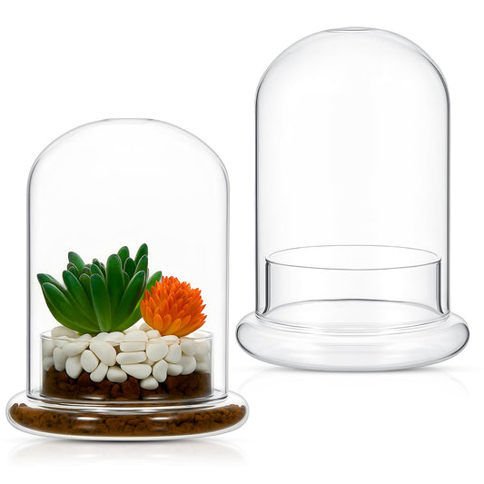 Perthlin 2 Pcs 4.7 x 6.3 Inch Glass Terrarium Clear Terrarium Planter Container Glass Dome Cloche with Airhole and Base for Plant Flower Home Tabletop Display Centerpiece, Plants Not Included