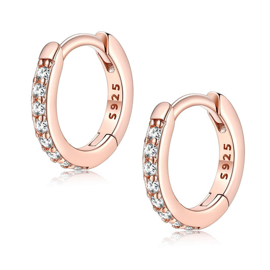 FaithHeart 925 Sterling Silver Huggie Hoop Earrings, Small Silver Hoop Earring for Women, Rose Gold Hypoallergenic Cartilage Earrings for Women 8mm