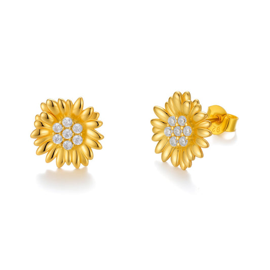 Diamond Sunflower Earrings for Women, 925 Sterling Silver Sunflower Stud Earrings with Lab Grown Diamonds Jewelry Gifts for Christmas Mothers Day Birthday
