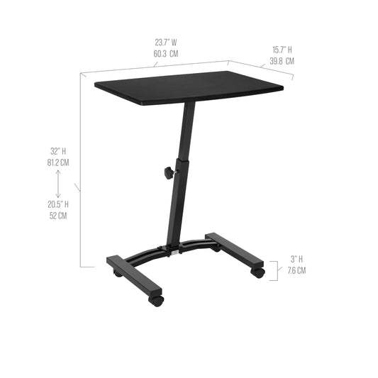 Seville Classics Airlift Mobile Height Adjustable Laptop Stand Computer Workstation for Sitting Classroom Home Office Medical Table w/Wheels, Flat Desk 24", Black