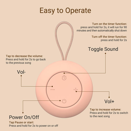 Portable Baby Sound Machine [White Noise for Babies Kids Adults][Timer Function][12 Soothing Sounds][Sleep Boombox] 15 Hours Battery Life, Travel,Registry,Gifts,Shower,Clips on Baby Stroller.Peach
