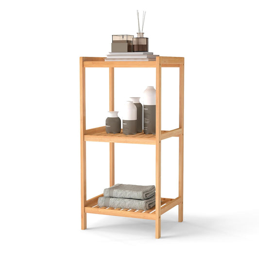kinbor 3-Tier Bamboo Shelf Freestanding - Space-Saving Bathroom Standing Shelf & Plant Stand, 3 Shelf Bookcase for Kitchen, Living Room, Office (Natural Bamboo, Easy Assembly)