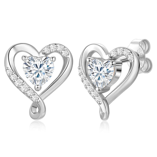Zifeel Earrings for Women, 925 Sterling Silver Birthstone Heart Studs Earring for Girlfriend Wife, Anniversary Birthday Christmas Valentines Mother’s Day Gifts Jewelry for Women Wife Her Mom