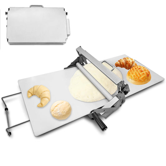 12" Folding Dough Sheeter with 23.6" x 11.8" Sheeter Board, Manual Dough Roller Machine with 0-25mm Adjustable Thickness Settings Stainless Steel for Pizza Croissants Pastry and Crust