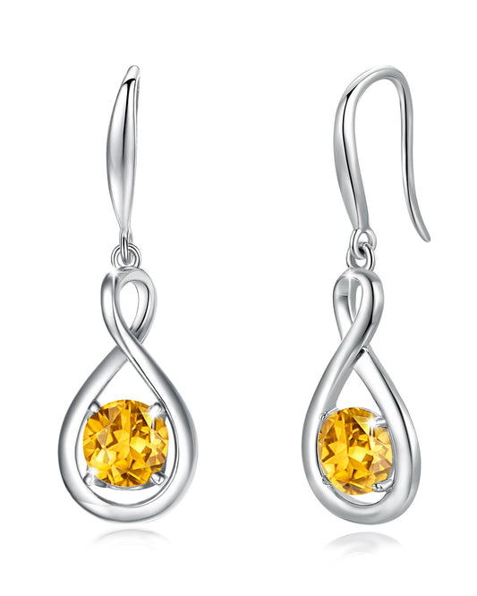 FANCIME Citrine Dangle Drop Earrings 925 Sterling Silver Dainty Infinity Yellow Topaz November Birthstone Earring Fine Jewelry Birthday Mothers Day Gifts for Mom Women Her