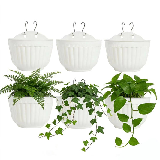 ORIMERC 6 Pcs Plastic Large Wall Plant Pots Vertical Garden Living Wall Mounted Window Hanging Basket Fence Planters Indoor Outdoor for Plants Flowers Kitchen Herbs Holder with Drainage Decor White