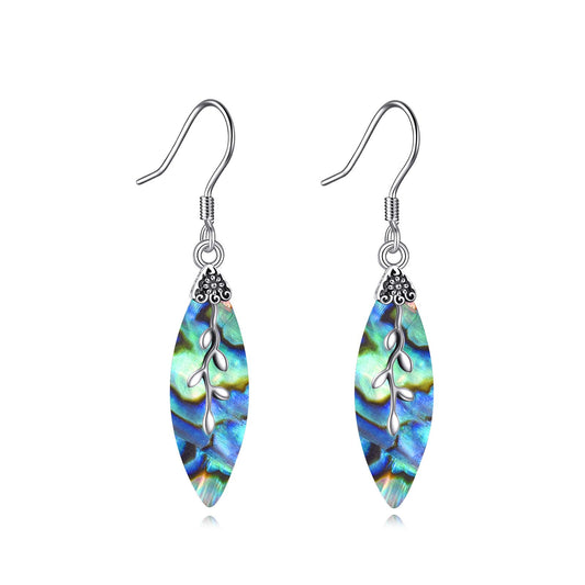 POPLYKE Teardrop Leaf Abalone Earrings for Women 925 Sterling Silver Leaf Earrings Dangle Leaf Jewelry Gifts Green Earrings
