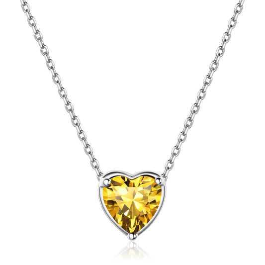 ChicSilver Women November Birthstone Necklace 925 Sterling Silver Small Cubiz Zirconia Topaz Pendant Heart Pendant Necklace for Women