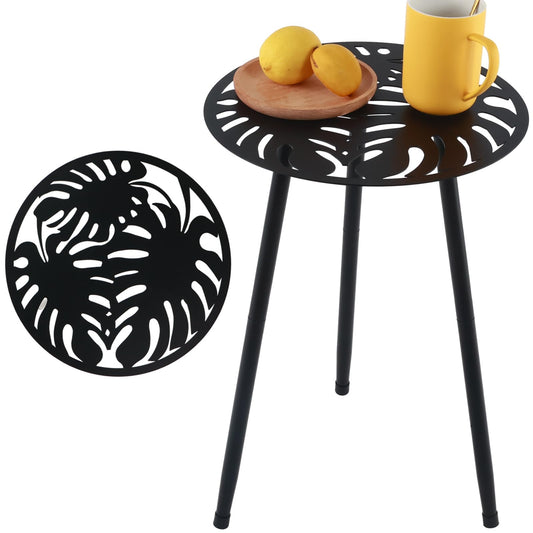 1 Pack Metal Outdoor Side Tables Small Outside Round End Table for Patio Modern Accent Garden Corner Table for Small Spaces, Balcony, Porch, Weather-Resistant, Plant Stand Indoor, Black