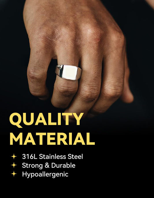 ChainsHouse Signet Rings Stainless Steel Biker Ring for Men Women, Solid Polished Statement Hip Hop Thumb Ring, Gift for Dad, Size 7