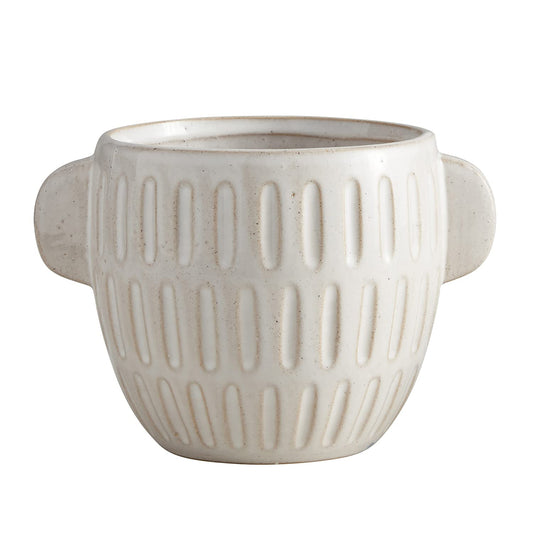 47th & Main Ceramic Planter Pot, 4.6" Tall, White Embossed