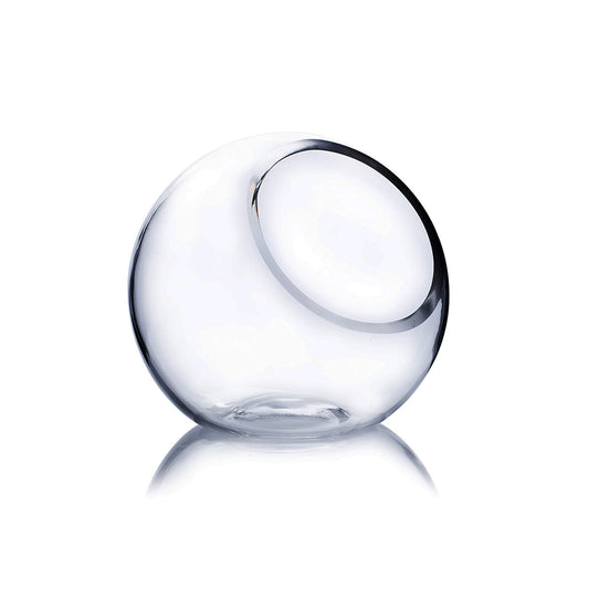 WGV Slant Cut Bowl Glass Vase, Width 5.5", Height 5.5", Clear Round Globe Planter Terrarium Orb, Candy Dish, Fruit Jar, Floral Container for Home Office Decor, 1 Piece