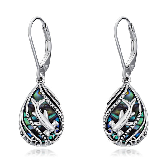 YYmqmq Shark Earrings for Women 925 Sterling Silver Abalone Shell Shark Dangle Earrings Leverback Ocean Jewelry Hammerhead Shark Gifts for Women Girlfriend