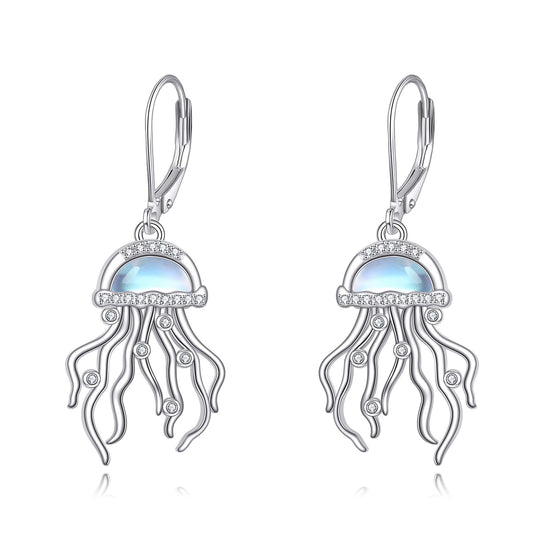 YAFEINI Jellyfish Earrings 925 Sterling Silver Moonstone Jellyfish Dangle Earrings Jellyfish Jewelry Gifts for Women