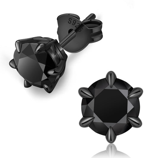 KRKC Black Moissanite Stud Earrings for Men, Lab Created Diamond Earrings, D Color VVS1 Clarity, Vermeil 925 Sterling Silver Hypoallergenic 14K Black Gold Friction Back Earrings Jewelry for Men Women Gift