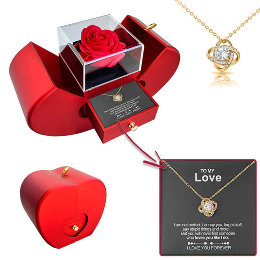 WLWXMH Preserved Handmade Red Rose With Hollow Clavicle Necklace, Jewelry Boxes with Necklace, Present For Girlfriend,Wife,Mom