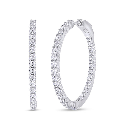 Inside Out Hoop Earrings for Women Round Lab Created Moissanite or Lab Grown Diamond Hoops in 14k Yellow Gold Plated 925 Sterling Silver Fine Jewelry