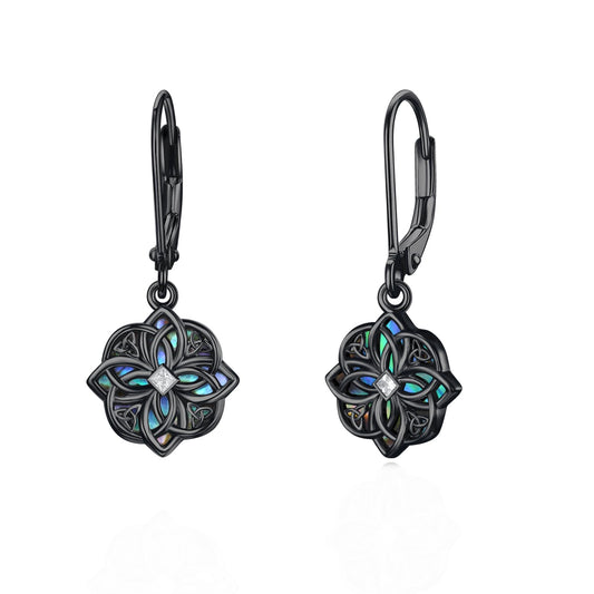 PARYFO Black Gold Celtic Knot for Women Witches Knot Dangle Earrings with Abalone Good Luck Irish Celtic Knot Vintage Dangles for Women