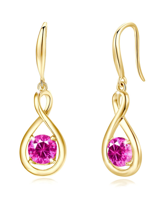 FANCIME Pink Tourmaline Dangle Drop Earrings 925 Sterling Silver Yellow Gold Plated Dainty Infinity Gemstone October Birthstone Earring Fine Jewelry Birthday Mothers Day Gifts for Wife Her Women