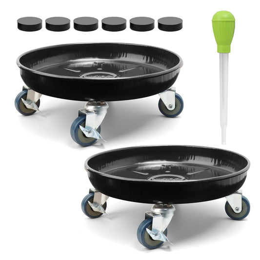 YUFDA 2 Pack 12.2 Inch Metal Plant Caddy With Lockable Wheels,Plant Stand Dolly for Heavy Planter,Wheeled Planter Saucer Tray,Rolling plant stand,Heavy-Duty Plant Caddy for Indoor and Outdoor(Black)