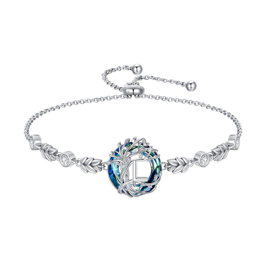 TOUPOP Tree of Life Initial Bracelet Sterling Silver Initials L Letter Link Bracelets Blue Circle Crystal Family Tree Birthday Mothers Day Jewelry Gifts for Women Mom Wife