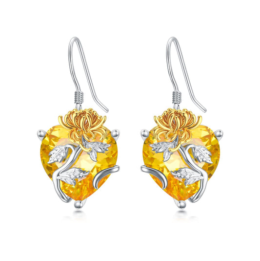 TOUPOP Citrine November Birthstone Earrings 925 Sterling Silver November Birth Flower Chrysanthemum Earrings Jewelry Birthday Mothers Day Gifts for Women Mom Her