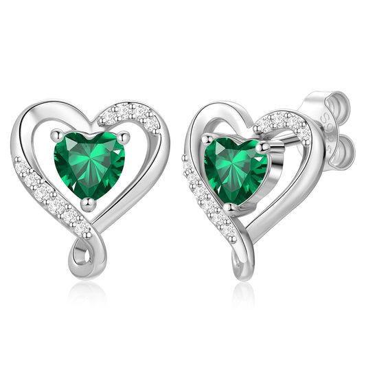 Zifeel Earrings for Women - 925 Sterling Silver Birthstone Heart Studs Earring for Girlfriend Wife - Anniversary Birthday Christmas Valentines Mother’s Day Gifts Jewelry for Women Wife Her Mom