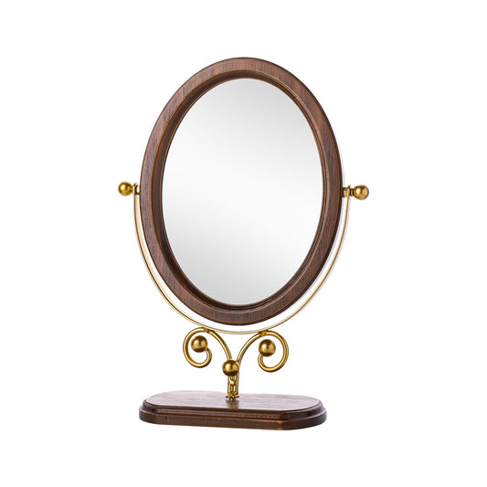 LONGSHENG - SINCE 2001 - Desk Makeup Mirror with Solid Wood Frame Vanity Mirror Vintage Home Decor for Living Room Bedroom