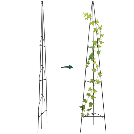 Arcadia Garden Products 5ft Folding Metal Obelisk Trellis for Climbing Plants, Assembly-Free Plastic-Coated Grow Support for Indoor Outdoor Flowers, Vegetables, Vines, Ivy