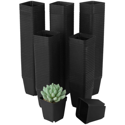 Skdqiee 200 Pack 3 Inch Black Nursery Pot Square Plastic Plant Pots, Seed Starting Planter with Drainage Holes for Succulents, Seedlings, Garden Office Balcony Indoor Outdoor