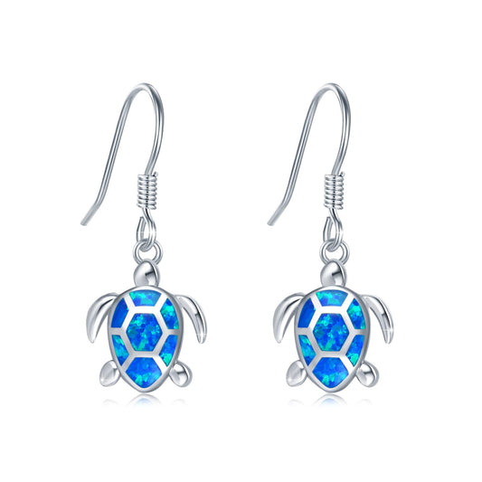 Sea Turtle Earrings,Sterling Silver Hawaiian Beach Themed Stud Earrings Tortoise Animals Drop Dangle Blue Opal Ocean Tarnish Resistant Jewelry Gifts for Women Girlfriend Mom Mother Sister (Leverback Turtle Earrings)