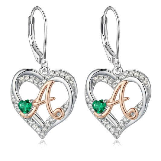 ZPMMPZ Initial Birthstone Earrings Intial Letter Dangle Drop Earrings Birthstone Jewelry Gifts for Women A & June