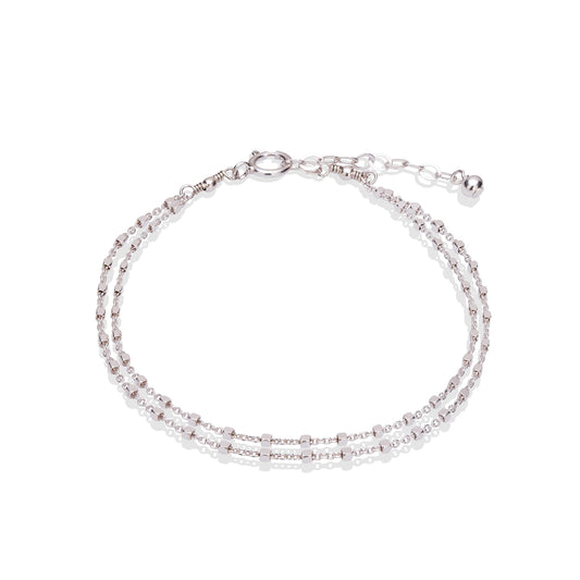 Annika Bella Double Chain Sterling Silver Bracelet, Length 6.5-7.5 Inches, 925 Chain Bracelets for Women, Everyday Jewelry for Women (Cubes Satellite chains)