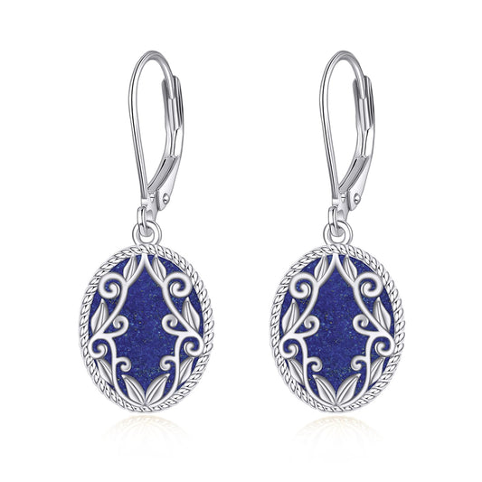Lapis Lazuli Drop Earrings Sterling Silver Lapis Oval Leverback Earrings Blue Stone Dangle Earrings Jewelry Christmas Gifts For Women