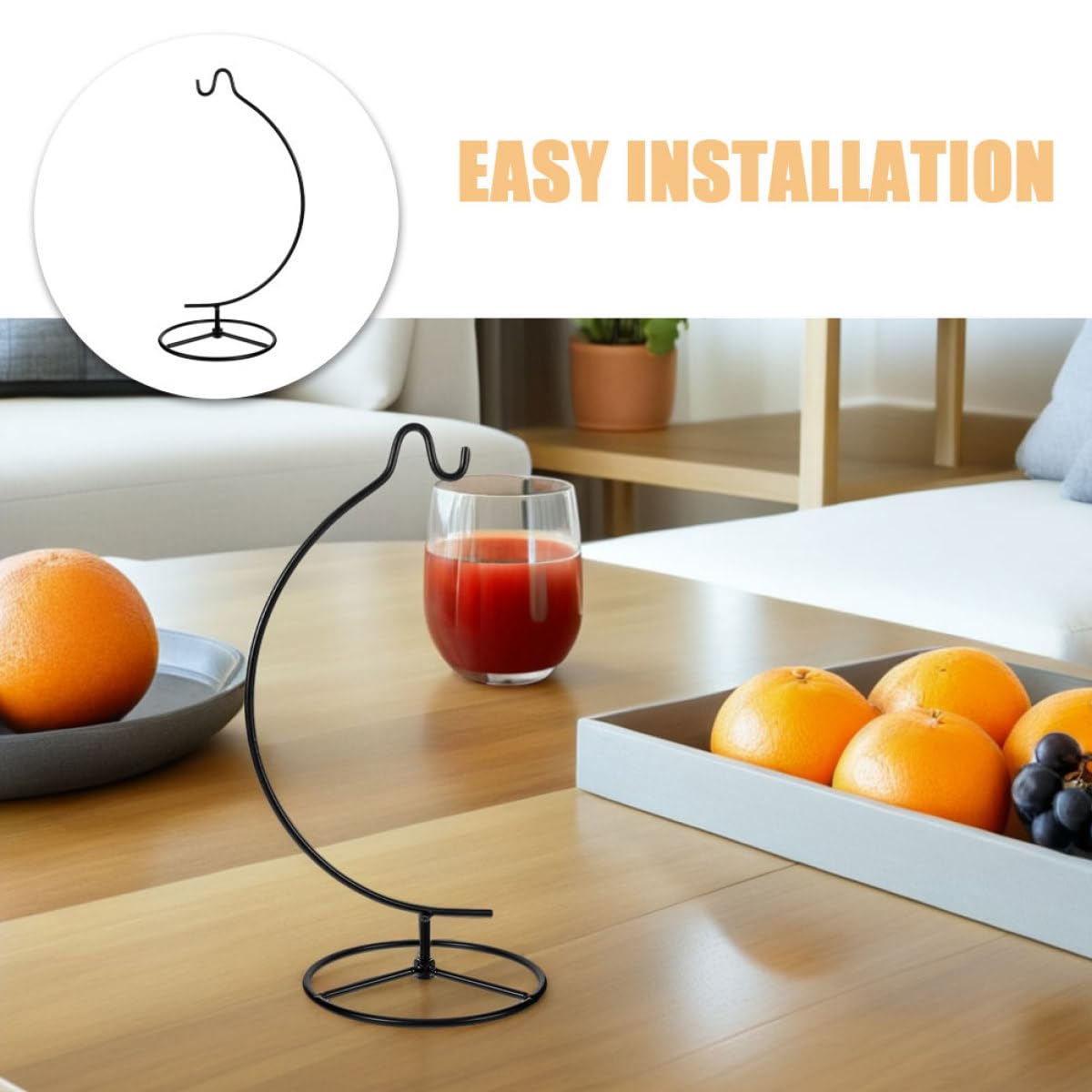 Alipis Iron Hanging Rack and Crystal Ball Hook, Moon-shaped Air Plant Frame with 2pcs Black Terrarium Ornament Display Stands for Indoor Home Décor and Hanging Plant Decoration