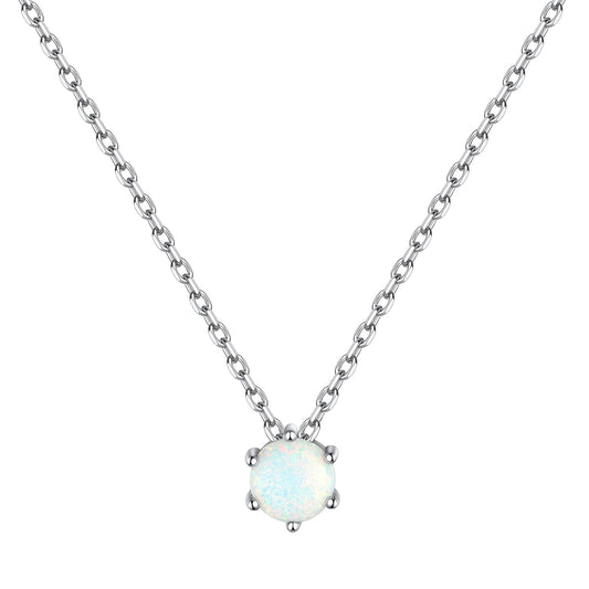 ChicSilver Created Opal Necklace 925 Sterling Silver Round Cut Gemstone Solitaire Pendant Necklace October Birthstone Jewelry for Women
