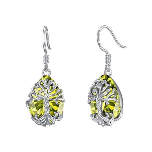 TOUPOP Peridot August Birthstone Earrings Sterling Silver Teardrop Tree of Life Earrings Family Tree Peridot Jewelry Birthday Mothers Day Gifts for Women Mom Her