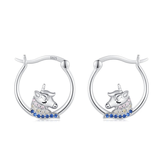 JUSTKIDSTOY Unicorn Earrings for Women Girls 925 Sterling Silver Hypoallergenic Hoop Earrings for Sensitive Ears Unicorn Jewelry Birthday Gifts for Daughter