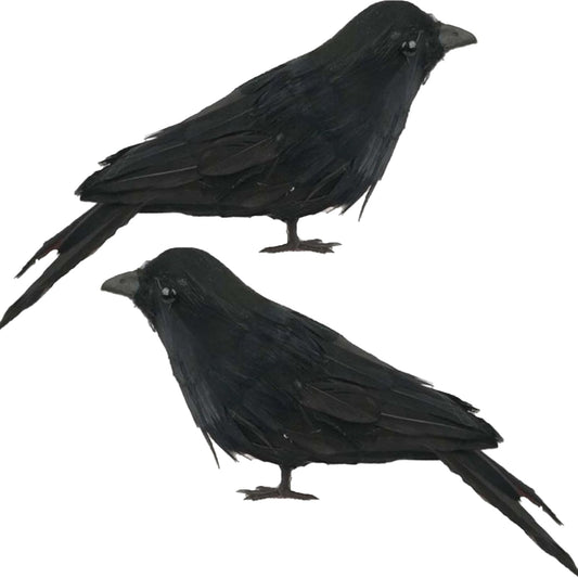 Fashionwu Realistic Crows Halloween Handmade Crow Prop Feathered Black Raven Scene Birds Decoration - 2pcs, 6.3in
