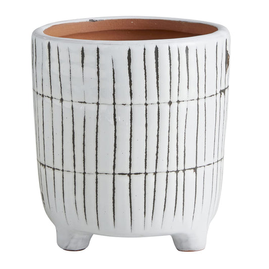 47th & Main Modern and Contemporary Footed White Terracotta Planter for Flowers Small Plants Succulents and More, 5.5" Tall, Stripes