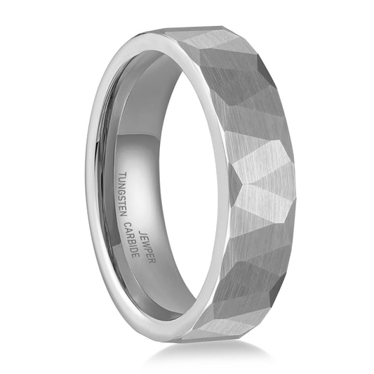 JEWPER 6MM 8mm Black/silver/gold Tungsten Rings for Men Womens Couple Fashion Jewelry Promise Engagement Wedding Band Hammered Inner ring inlaid with olive wood Carbide Polished Edge Comfort Fit