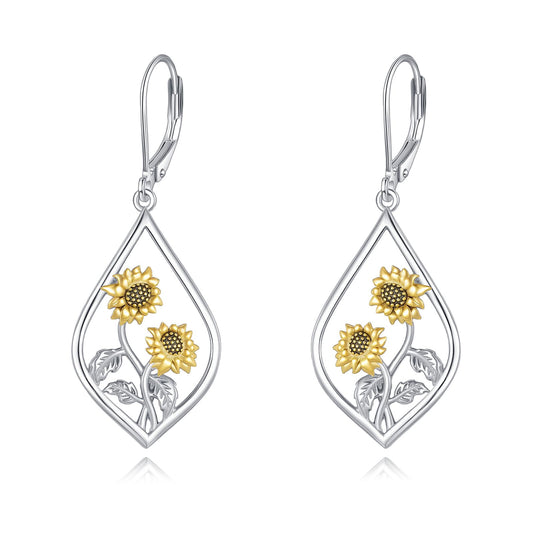 Sunflower Earrings Sterling Silver Flower Floral Dangle Dangling Drop Charm Earrings Boho Jewelry Christmas Gifts for Women
