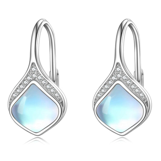 Moonstone Drop Earrings Sterling Silver Moonstone Teardrop Leverback Earrings Cubic Zirconia Dangle Jewelry Christmas Gifts For Women