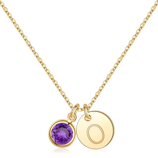 Hidepoo Initial Birthstone Necklace Gifts - Personalized Mothers Day Birthday Gift for Woman Wife Sister Grandma Mom, February Birthstone for Women, Disc Letter O Necklaces