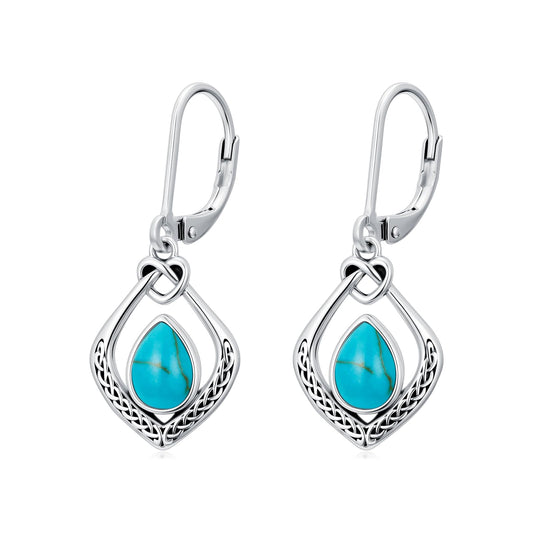 Eetaitai Celtic Knot Earrings 925 Sterling Silver Natural Turquoise Dangle Drop Earrings Western Vintage Jewelry Mothers Day Gifts for Mom Wife Sister